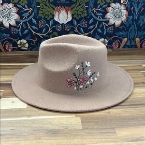 Floral Embroidered Tan Women's Hat